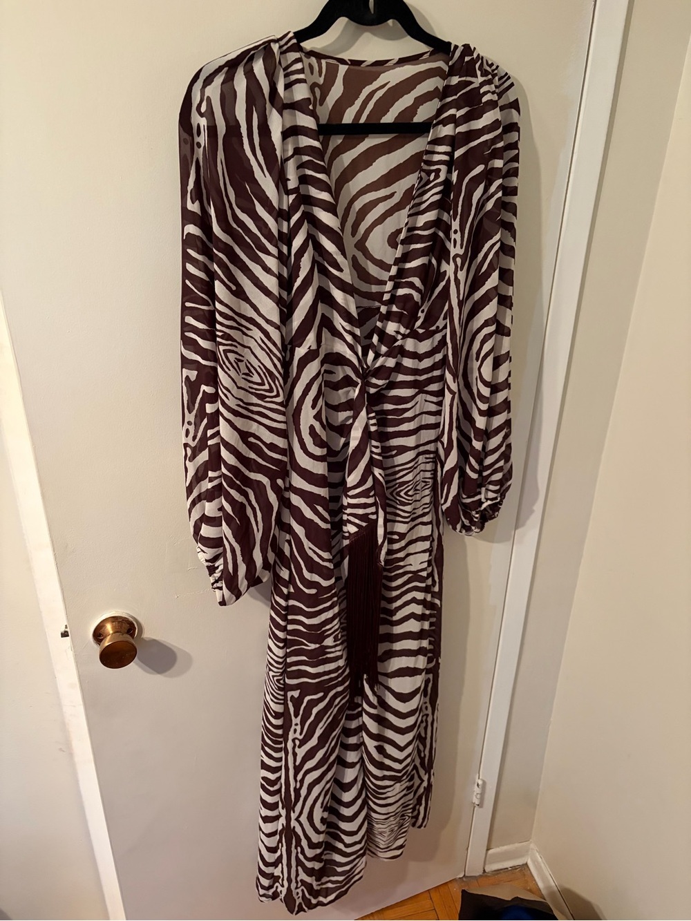 Brown & White Zebra Print Wrap Dress